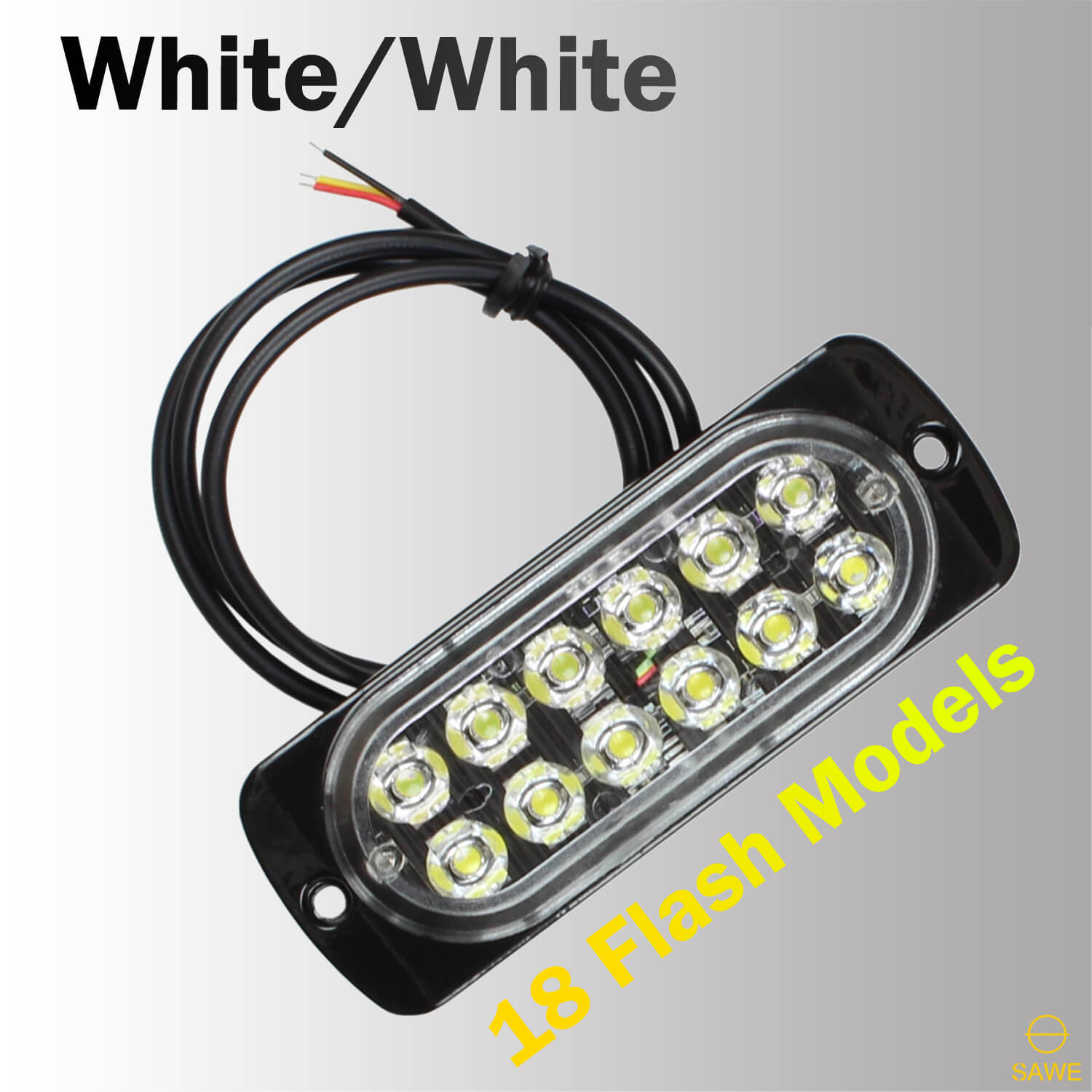 Emergency LED Strobe Lights Bar for Offroad Car Truck Warning Hazard Flash Grille and Surface Mount Light - White 12-LED