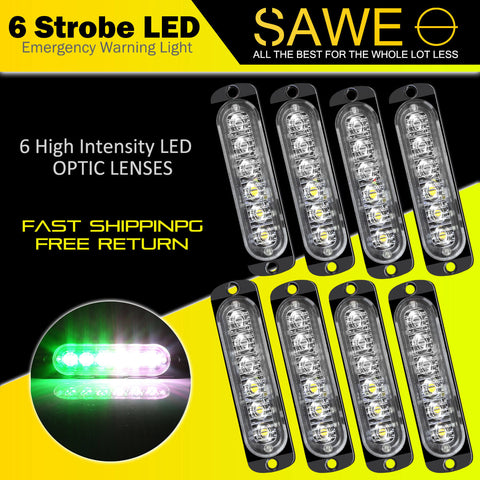 Emergency LED Strobe Lights Bar for Offroad Car Truck Warning Hazard Flash Grille and Surface Mount Light - Green / White 6-LED SAWE Lighting