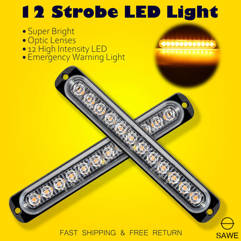 Emergency LED Strobe Lights Bar for Offroad Car Truck Warning Hazard Flash Grille and Surface Mount Light - Amber 12-LED SAWE Lighting