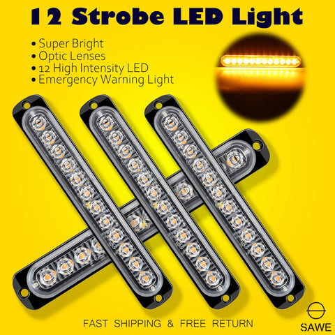 Emergency LED Strobe Lights Bar for Offroad Car Truck Warning Hazard Flash Grille and Surface Mount Light - Amber 12-LED SAWE Lighting