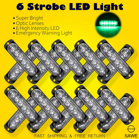 Emergency LED Strobe Lights Bar for Offroad Car Truck Warning Hazard Flash Grille and Surface Mount Light - Green 6-LED SAWE Lighting