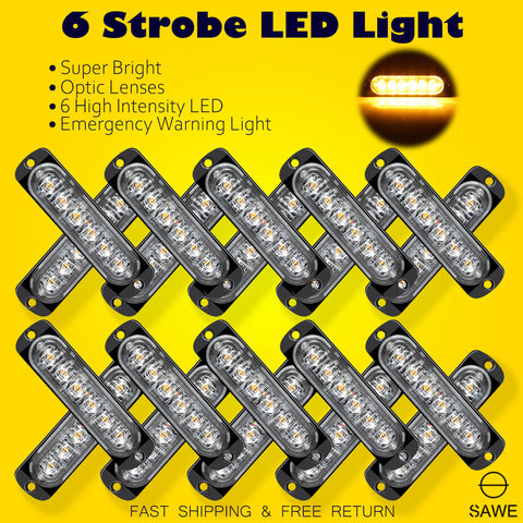 Emergency LED Strobe Lights Bar for Offroad Car Truck Warning Hazard Flash Grille and Surface Mount Light - Amber 6-LED SAWE Lighting