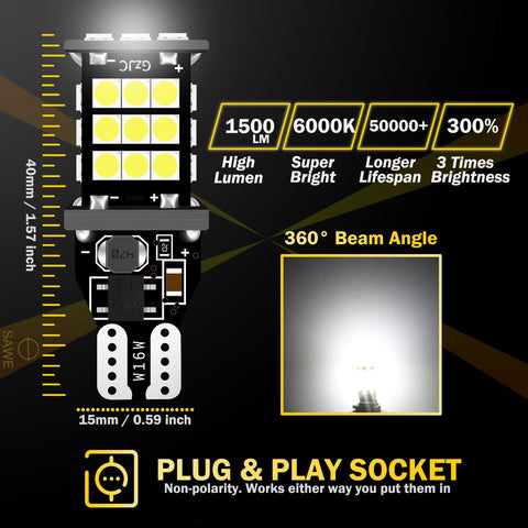 SAWE ®  921 912 T15 LED Bulb Strobe Brake Lights Flashing Stop Reverse Light 3030 30smd - 6000K White SAWE Lighting
